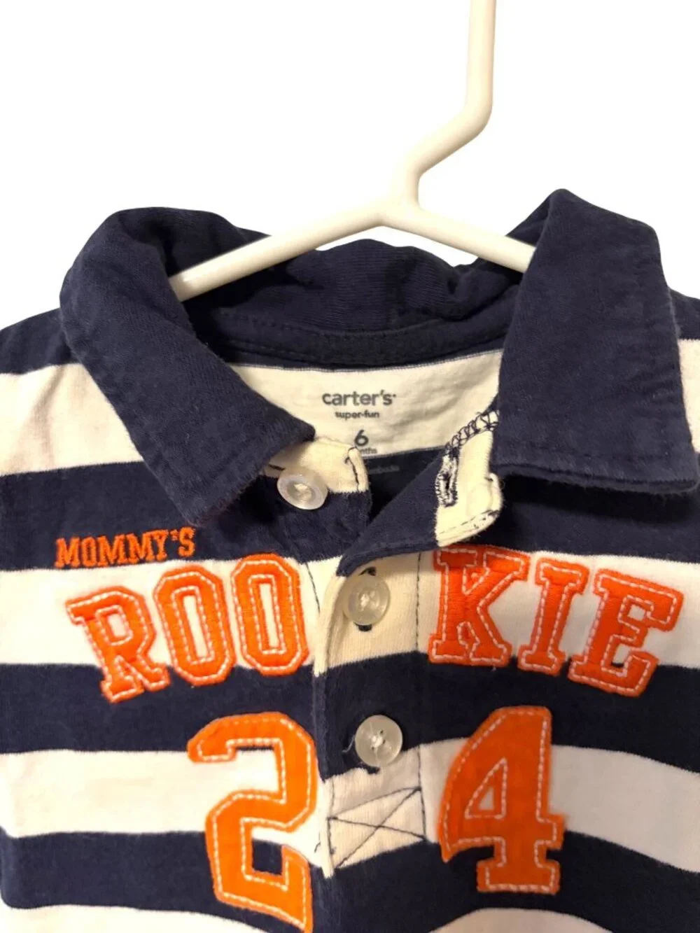 Carters Boys Infant Baby Size 6 months blue white striped romper shorts 1 piece